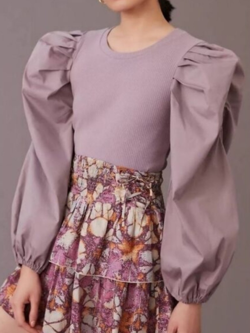 Anthropologie Lea & Viola Womens Lavender Purple Puff Sleeve Blouse Top Medium